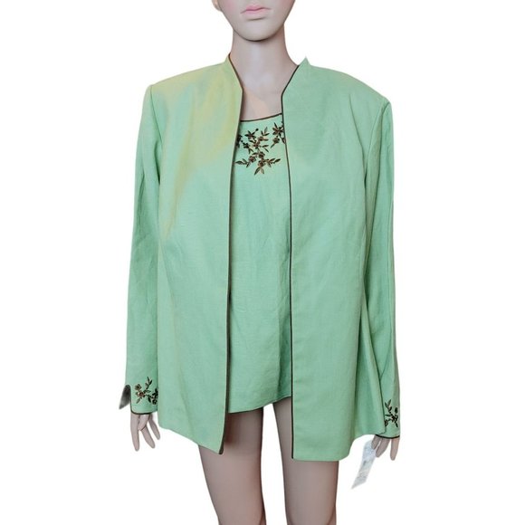 Jessica Howard Women's 2 Piece Embroidered Blazer + Blouse Set Green 16W - Picture 1 of 5